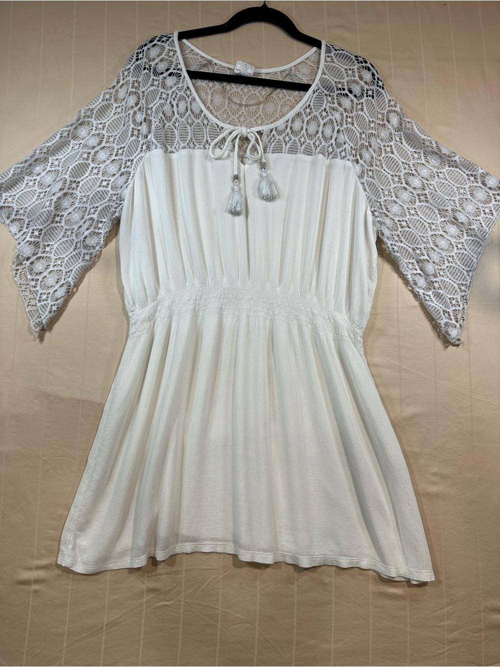Wave Zone White Lace Boho Swim Cover-Up Tunic Dress